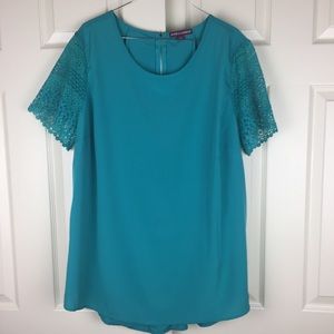 Womens Crochet Lace Sleeve Draped Blouse Top